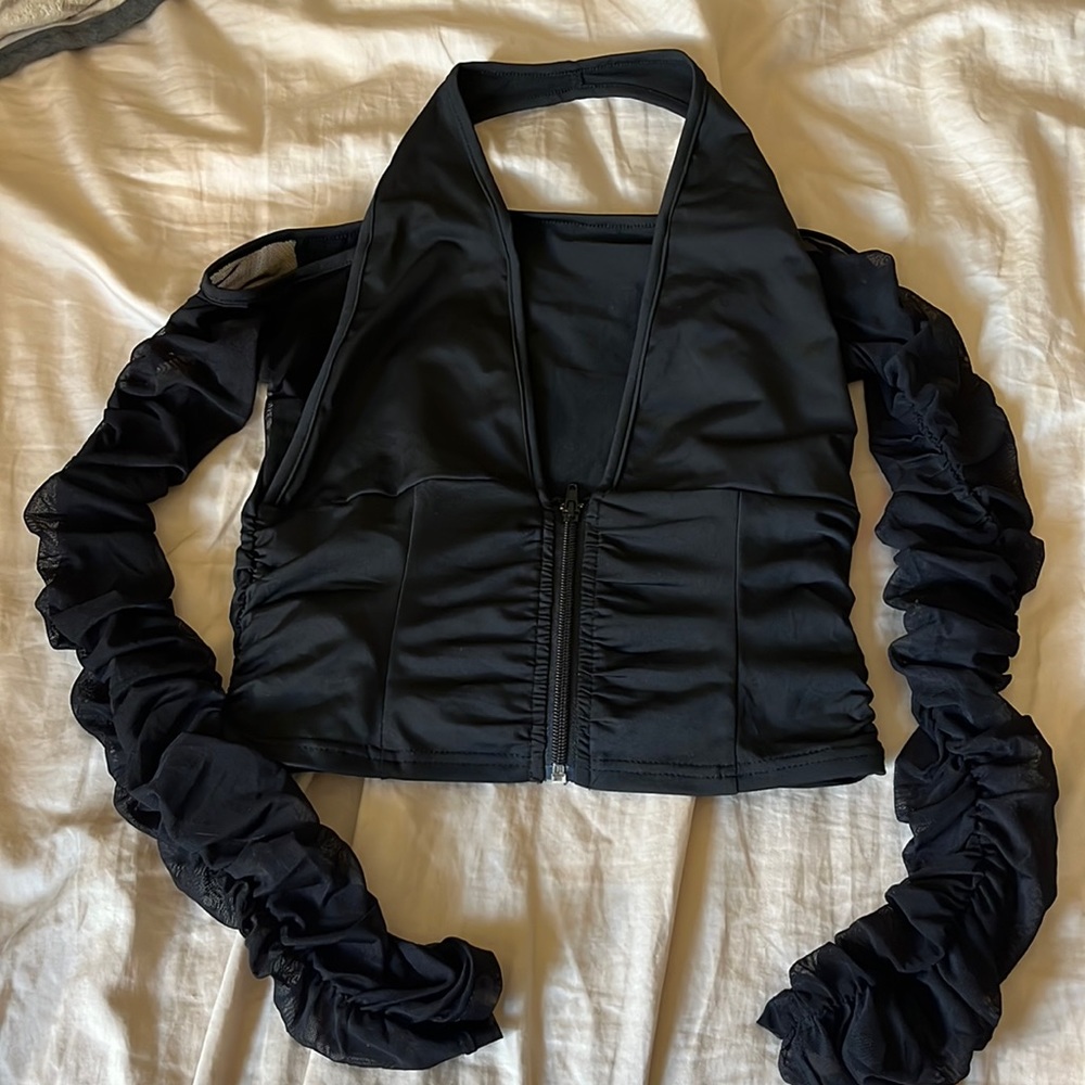 black halter with sleeves